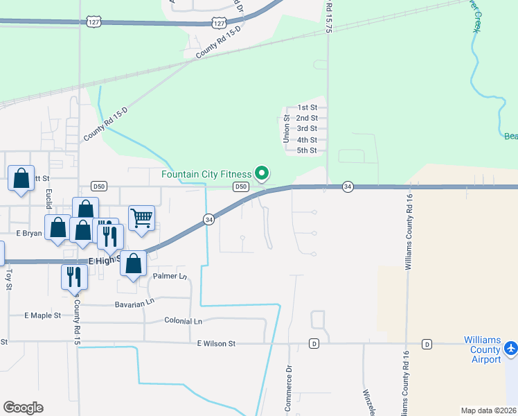 map of restaurants, bars, coffee shops, grocery stores, and more near 1700-A East High Street in Bryan