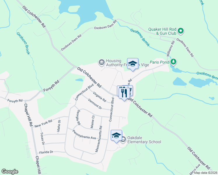 map of restaurants, bars, coffee shops, grocery stores, and more near 3 Manor Road in Montville
