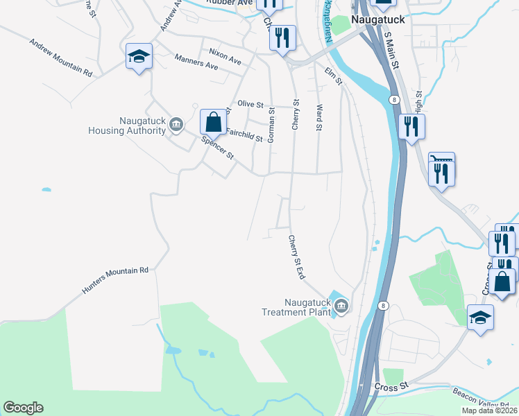 map of restaurants, bars, coffee shops, grocery stores, and more near 37 Ann Street in Naugatuck