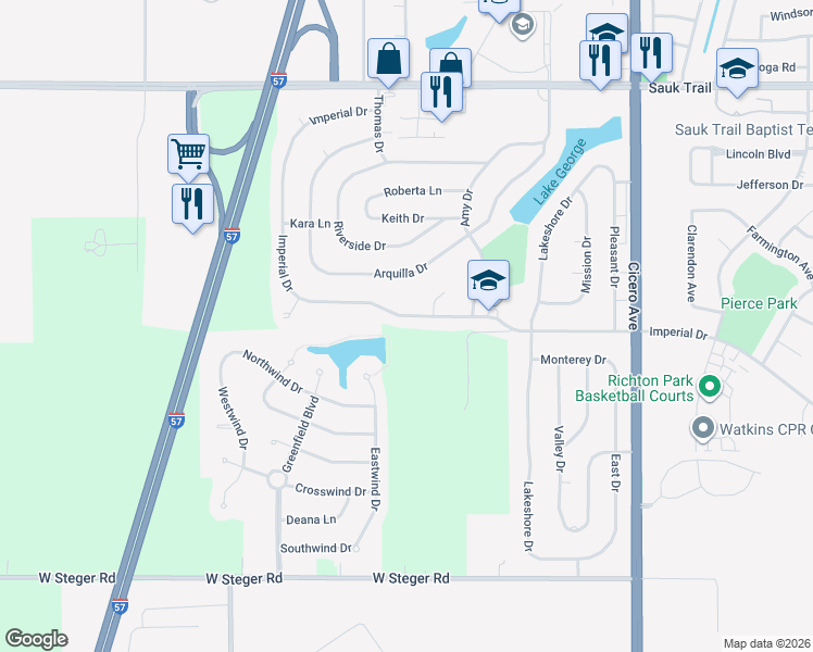 map of restaurants, bars, coffee shops, grocery stores, and more near 5153 Imperial Drive in Richton Park