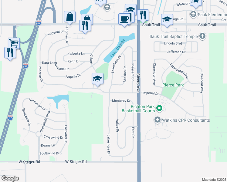map of restaurants, bars, coffee shops, grocery stores, and more near 4932 Imperial Drive in Richton Park