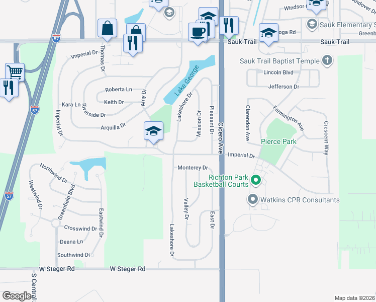 map of restaurants, bars, coffee shops, grocery stores, and more near 4912 Imperial Drive in Richton Park