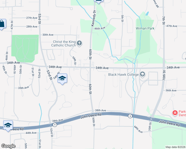 map of restaurants, bars, coffee shops, grocery stores, and more near 6006 34th Avenue in Moline