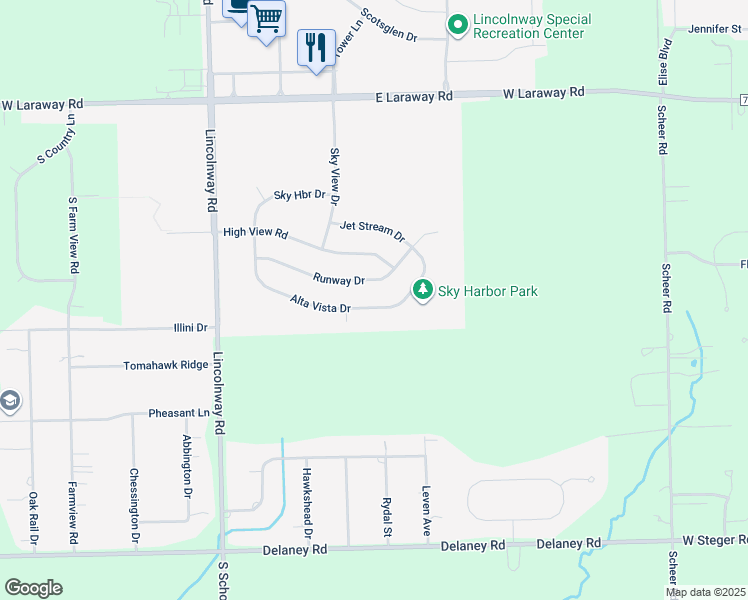 map of restaurants, bars, coffee shops, grocery stores, and more near 2325 Alta Vista Drive in New Lenox