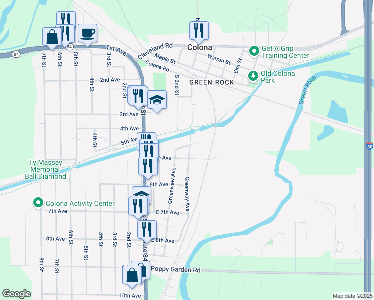 map of restaurants, bars, coffee shops, grocery stores, and more near 353 Greenview Avenue in Colona