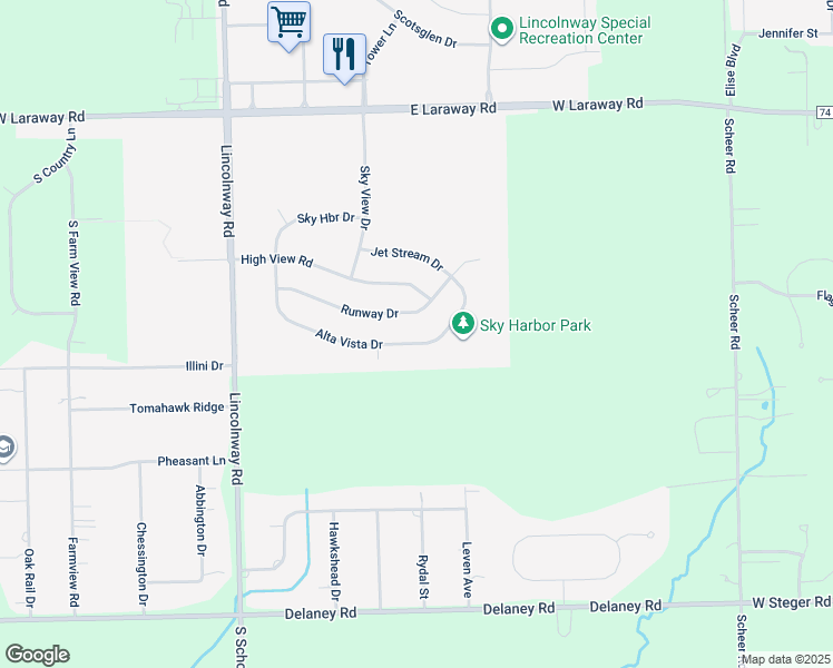 map of restaurants, bars, coffee shops, grocery stores, and more near 2325 Alta Vista Drive in New Lenox