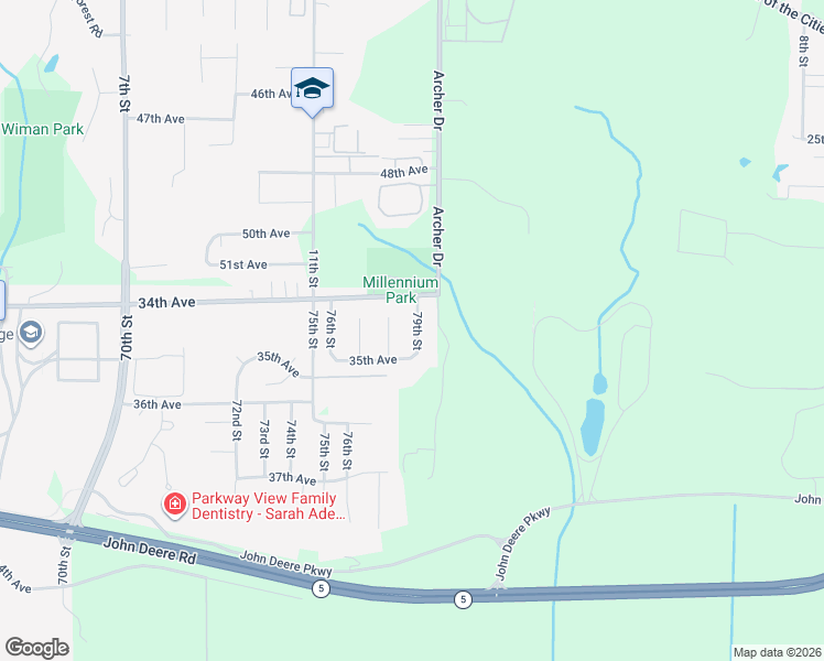 map of restaurants, bars, coffee shops, grocery stores, and more near 3402 78 St Ct in Moline