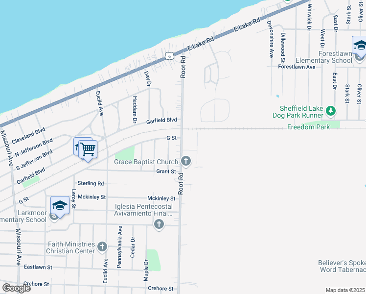 map of restaurants, bars, coffee shops, grocery stores, and more near 3511 Pin Oak Drive in Lorain