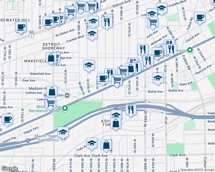 map of restaurants, bars, coffee shops, grocery stores, and more near 1978 West 50th Street in Cleveland