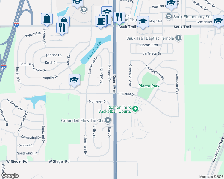 map of restaurants, bars, coffee shops, grocery stores, and more near 22660 South Cicero Avenue in Richton Park