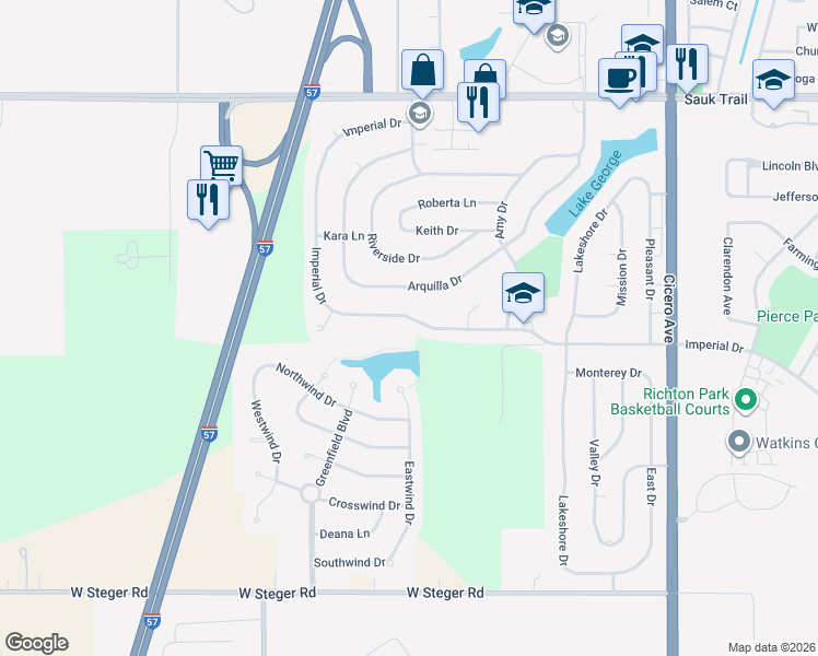 map of restaurants, bars, coffee shops, grocery stores, and more near 5214 Imperial Drive in Richton Park