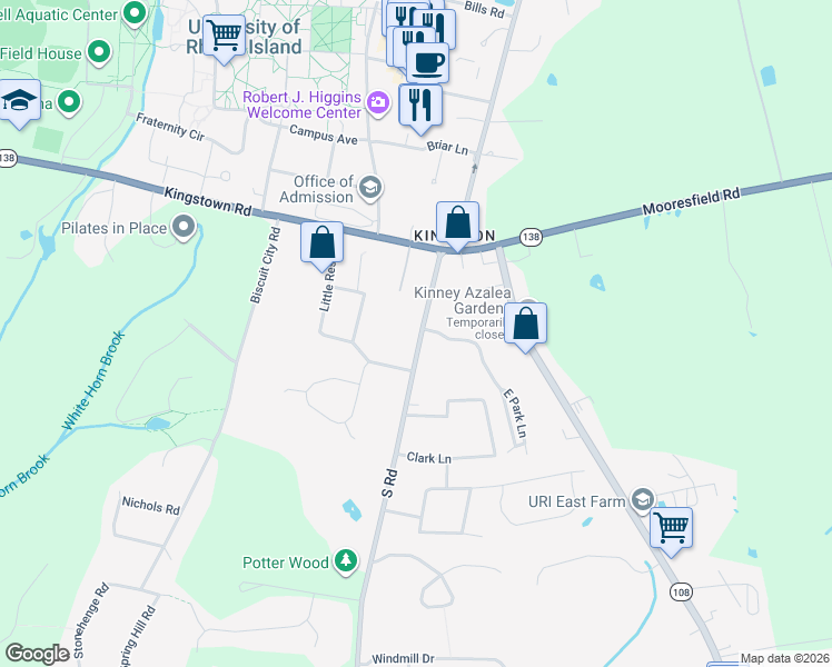 map of restaurants, bars, coffee shops, grocery stores, and more near 40 Potter Lane in South Kingstown