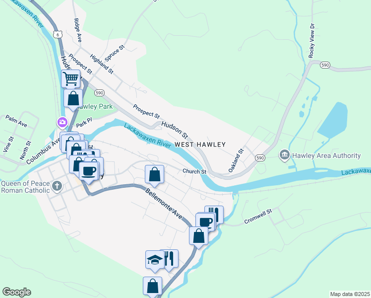 map of restaurants, bars, coffee shops, grocery stores, and more near 30 Settlers Village in Hawley