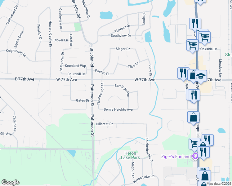 map of restaurants, bars, coffee shops, grocery stores, and more near 1227 Saratoga Avenue in Schererville