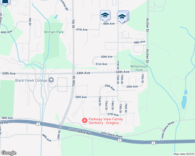 map of restaurants, bars, coffee shops, grocery stores, and more near 7000-7426 34th Avenue in Moline