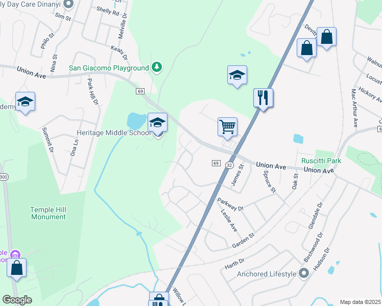 map of restaurants, bars, coffee shops, grocery stores, and more near 1023 Ethan Allen Drive in New Windsor