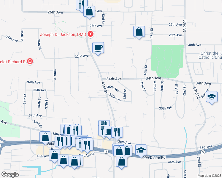 map of restaurants, bars, coffee shops, grocery stores, and more near 4100-4108 35th Avenue in Moline