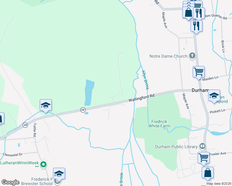 map of restaurants, bars, coffee shops, grocery stores, and more near 155 Wallingford Road in Durham