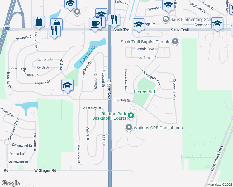 map of restaurants, bars, coffee shops, grocery stores, and more near 22660 South Cicero Avenue in Richton Park