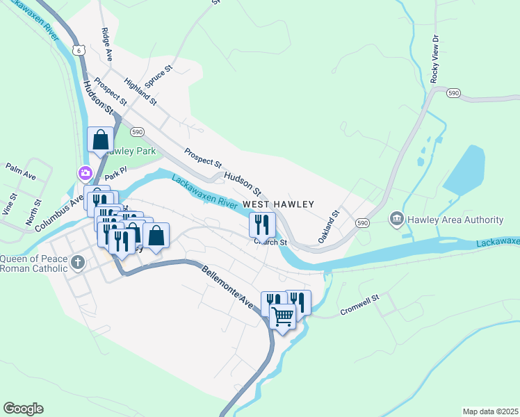 map of restaurants, bars, coffee shops, grocery stores, and more near 30 Settlers Village in Hawley