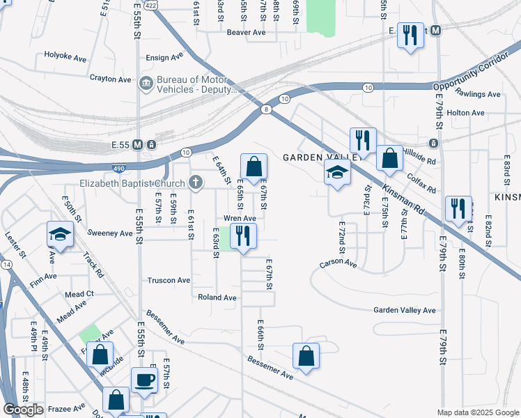 map of restaurants, bars, coffee shops, grocery stores, and more near in Cleveland