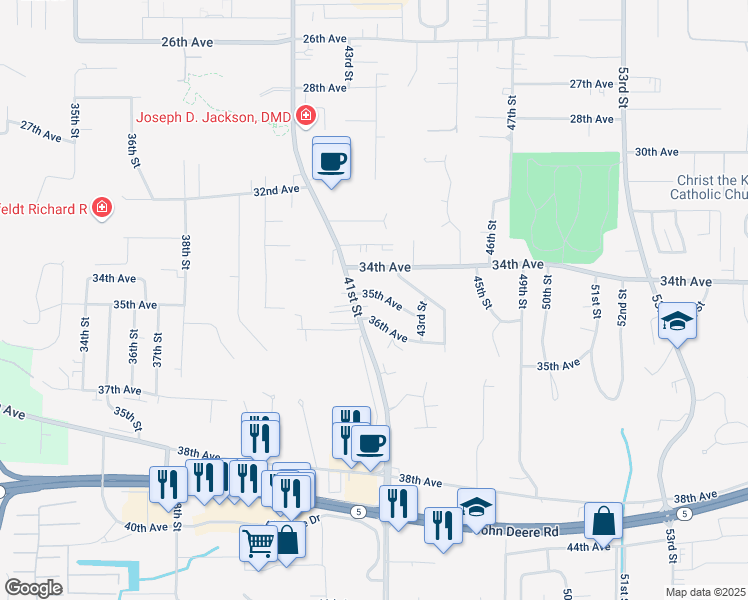 map of restaurants, bars, coffee shops, grocery stores, and more near 4100-4108 35th Avenue in Moline