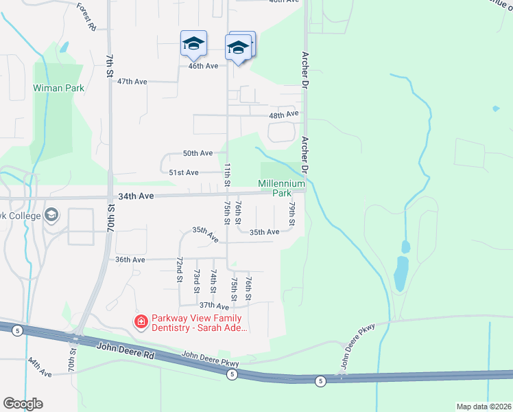 map of restaurants, bars, coffee shops, grocery stores, and more near 3400 77th St Ct in Moline