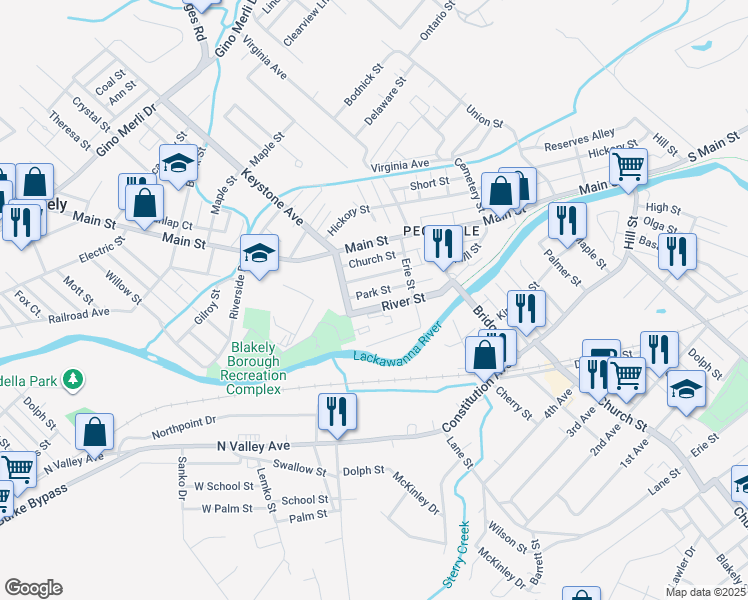 map of restaurants, bars, coffee shops, grocery stores, and more near 734 River St in Blakely
