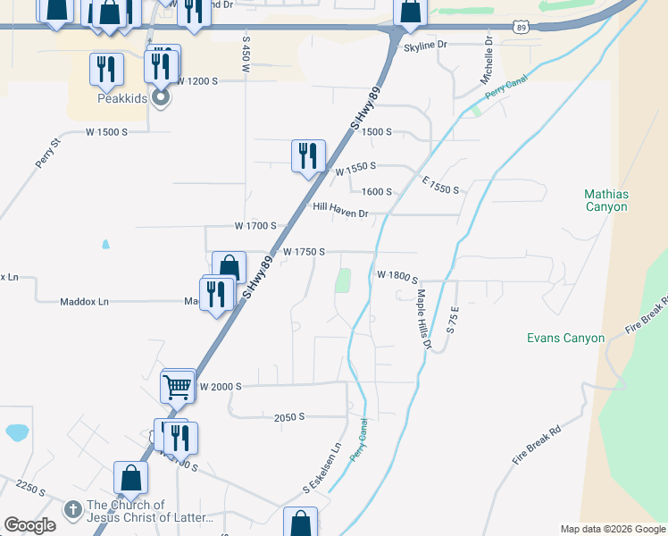 map of restaurants, bars, coffee shops, grocery stores, and more near 1780 165 West in Perry