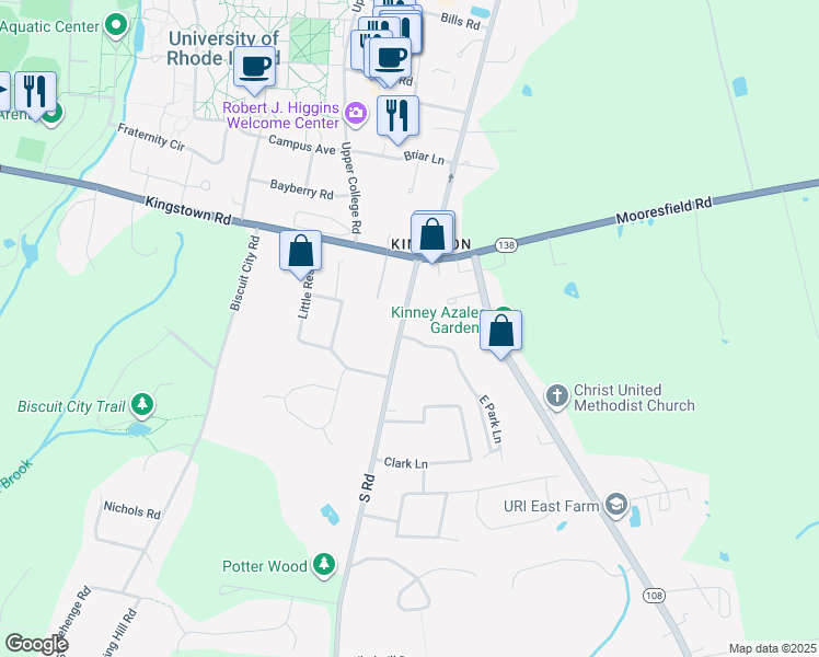 map of restaurants, bars, coffee shops, grocery stores, and more near 1729 South Road in South Kingstown