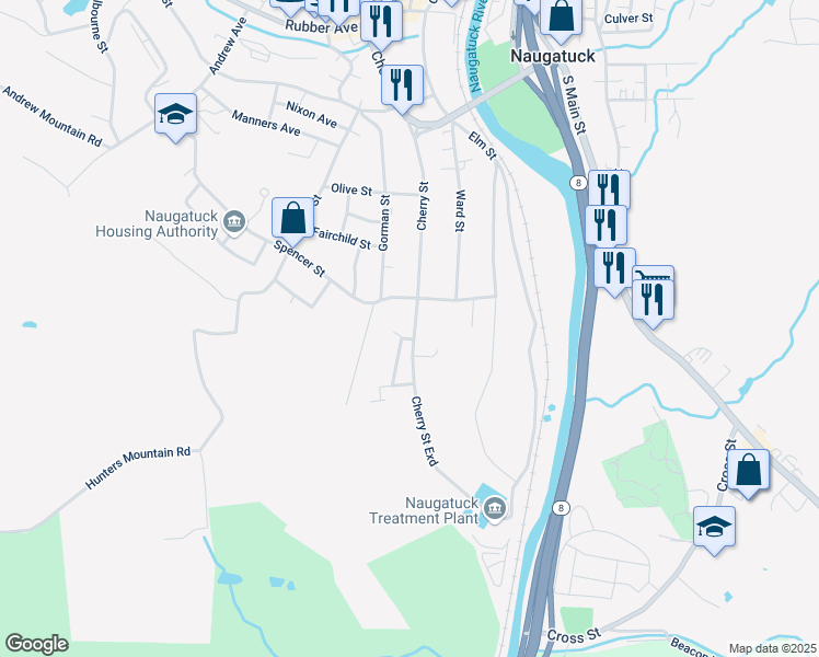 map of restaurants, bars, coffee shops, grocery stores, and more near 338 Cherry Street in Naugatuck