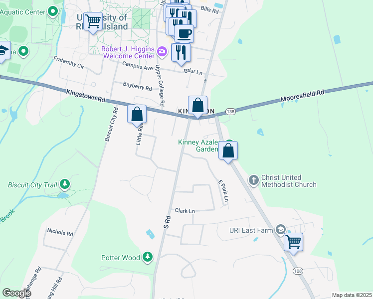 map of restaurants, bars, coffee shops, grocery stores, and more near 1729 South Road in South Kingstown