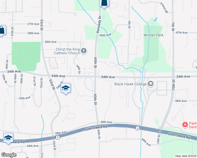 map of restaurants, bars, coffee shops, grocery stores, and more near 6006 34th Avenue in Moline