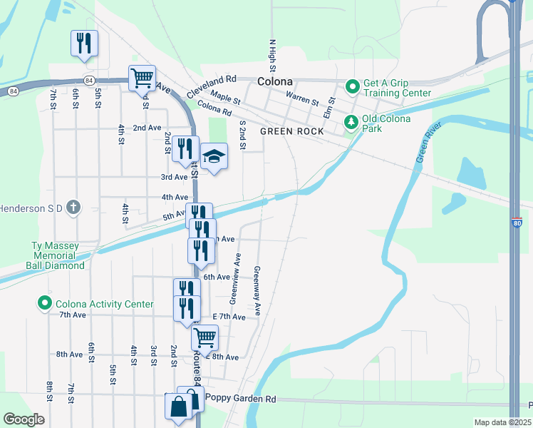 map of restaurants, bars, coffee shops, grocery stores, and more near 353 Greenview Avenue in Colona