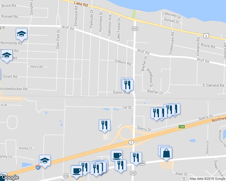 map of restaurants, bars, coffee shops, grocery stores, and more near 608 Lake Forest Dr in Bay Village