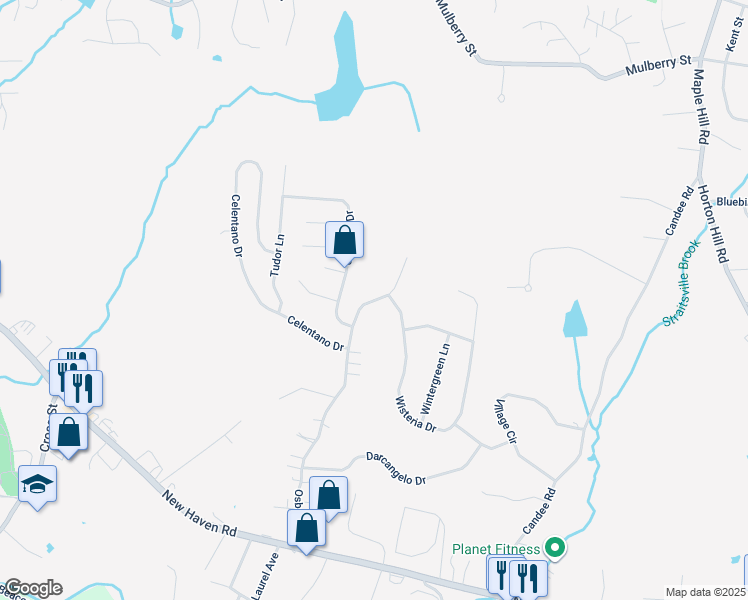map of restaurants, bars, coffee shops, grocery stores, and more near 222 Osborn Road in Naugatuck