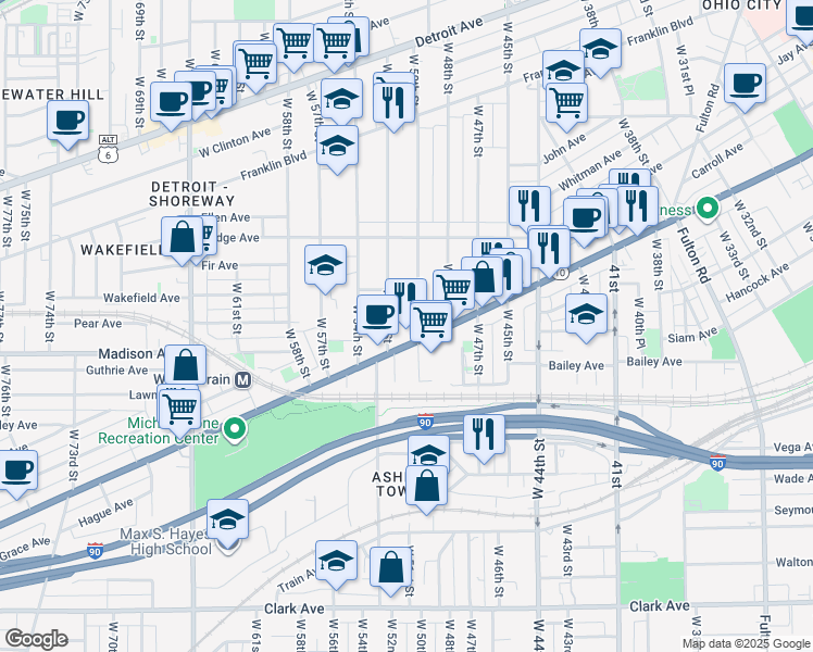 map of restaurants, bars, coffee shops, grocery stores, and more near 1978 West 50th Street in Cleveland