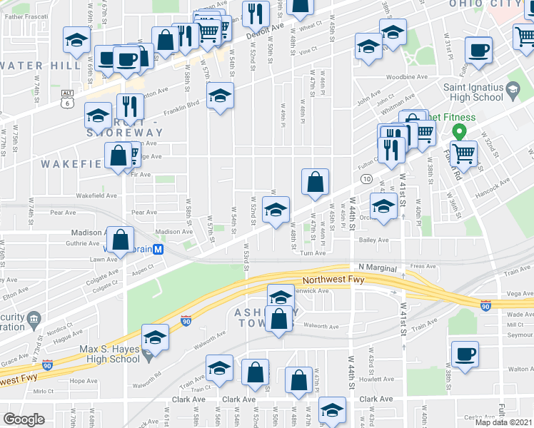 map of restaurants, bars, coffee shops, grocery stores, and more near 1978 West 50th Street in Cleveland