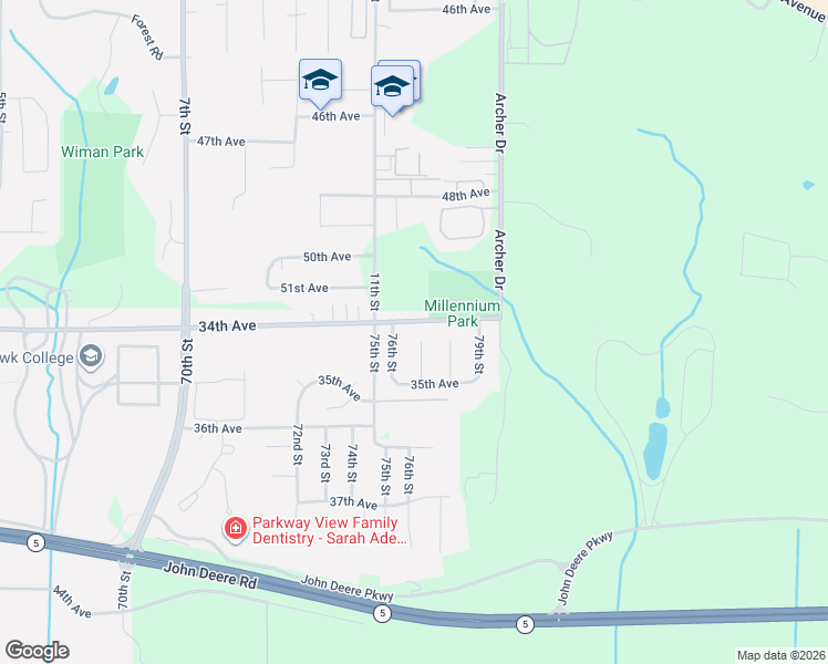 map of restaurants, bars, coffee shops, grocery stores, and more near 3400 77 St Ct in Moline