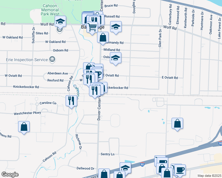 map of restaurants, bars, coffee shops, grocery stores, and more near 27025 Knickerbocker Road in Bay Village