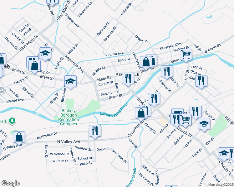 map of restaurants, bars, coffee shops, grocery stores, and more near 702 River St in Blakely