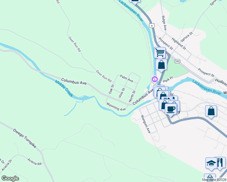 map of restaurants, bars, coffee shops, grocery stores, and more near 220 Grandview Avenue in Hawley