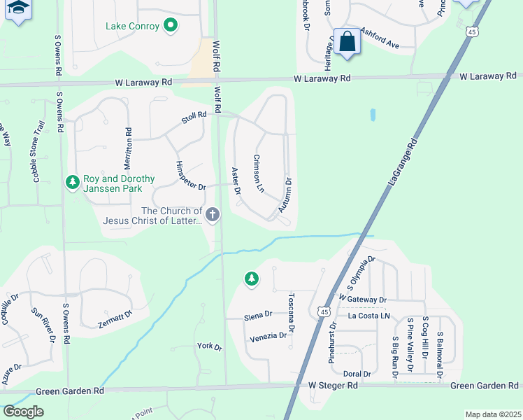 map of restaurants, bars, coffee shops, grocery stores, and more near 22585 Aster Drive in Frankfort