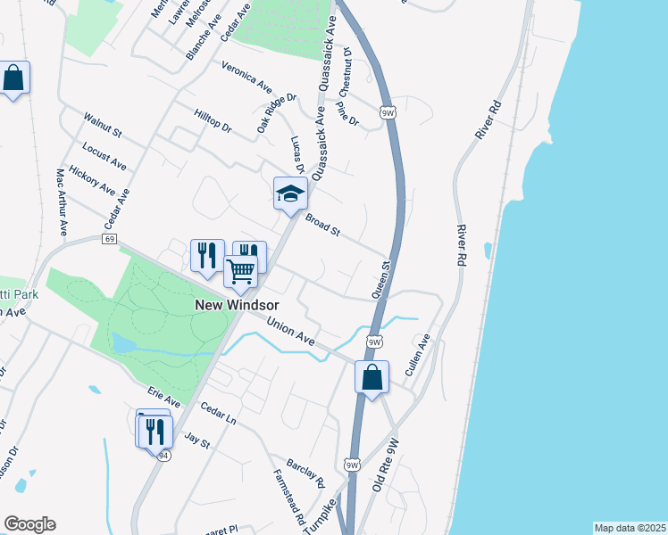 map of restaurants, bars, coffee shops, grocery stores, and more near 6 Riverview Avenue in New Windsor