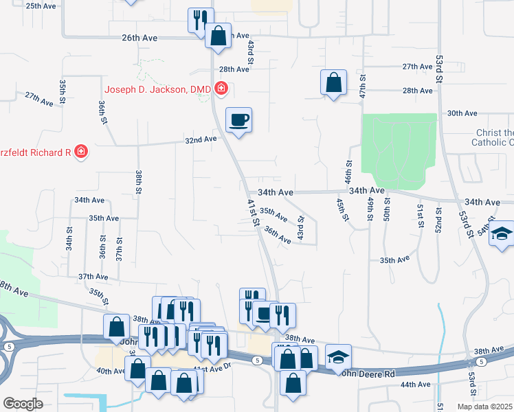 map of restaurants, bars, coffee shops, grocery stores, and more near 4100-4108 35th Avenue in Moline