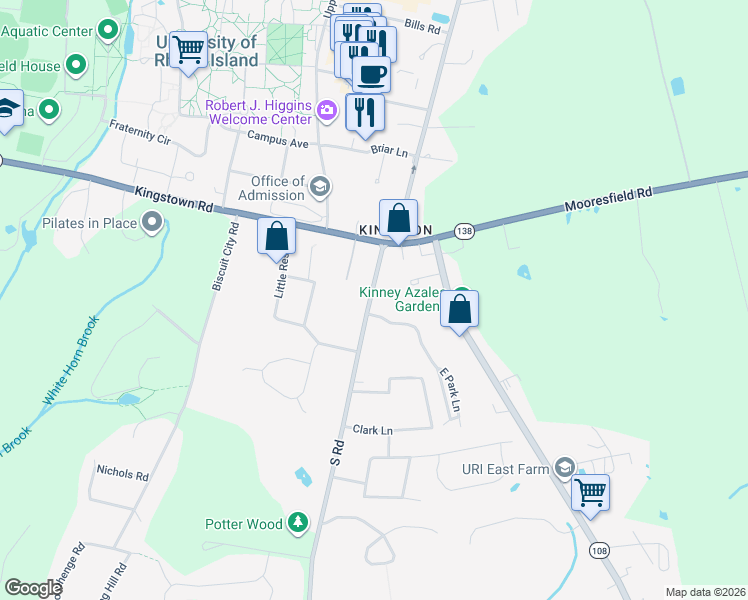map of restaurants, bars, coffee shops, grocery stores, and more near 1729 South Road in South Kingstown
