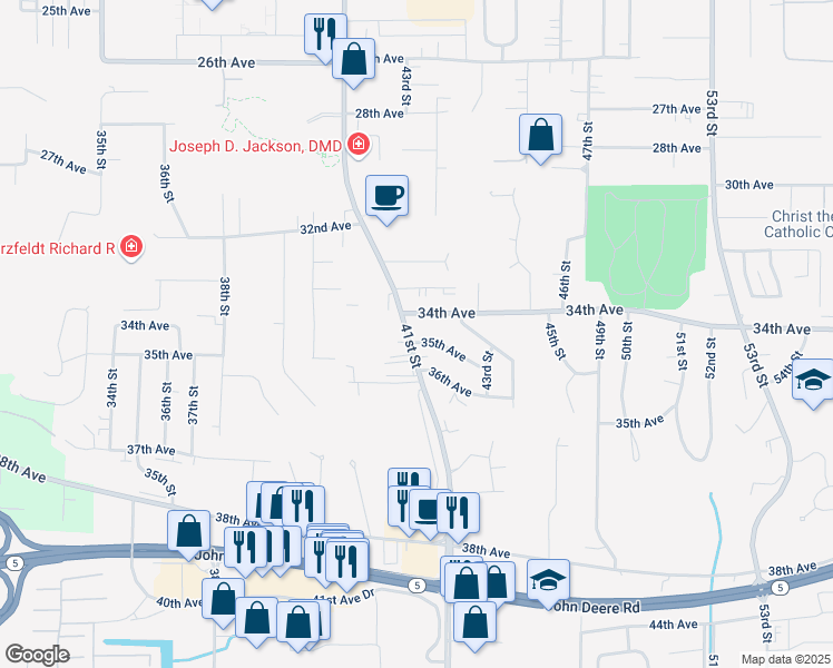 map of restaurants, bars, coffee shops, grocery stores, and more near 4100-4108 35th Avenue in Moline