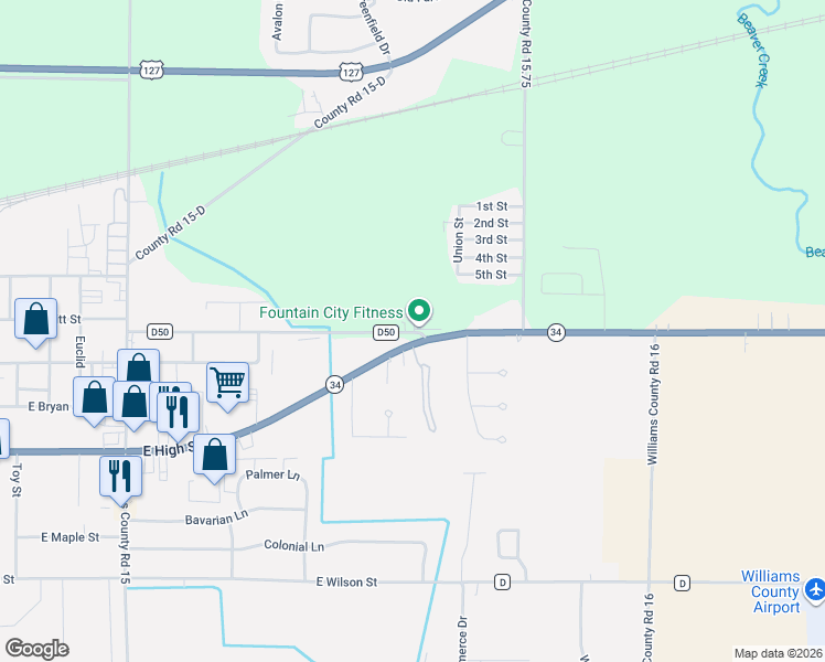 map of restaurants, bars, coffee shops, grocery stores, and more near 15872-15998 County Road D50 in Bryan