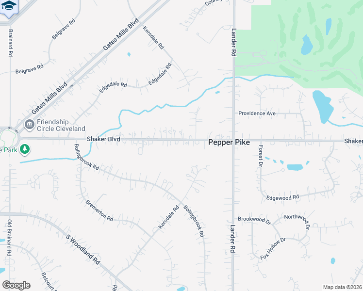 map of restaurants, bars, coffee shops, grocery stores, and more near 29750 Shaker Boulevard in Pepper Pike