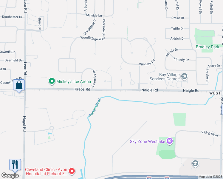 map of restaurants, bars, coffee shops, grocery stores, and more near 31739 Krebs Road in Avon Lake